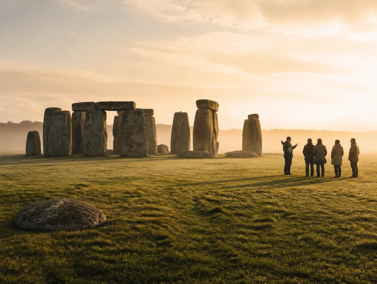 Visitors at Stonehenge at sunrise